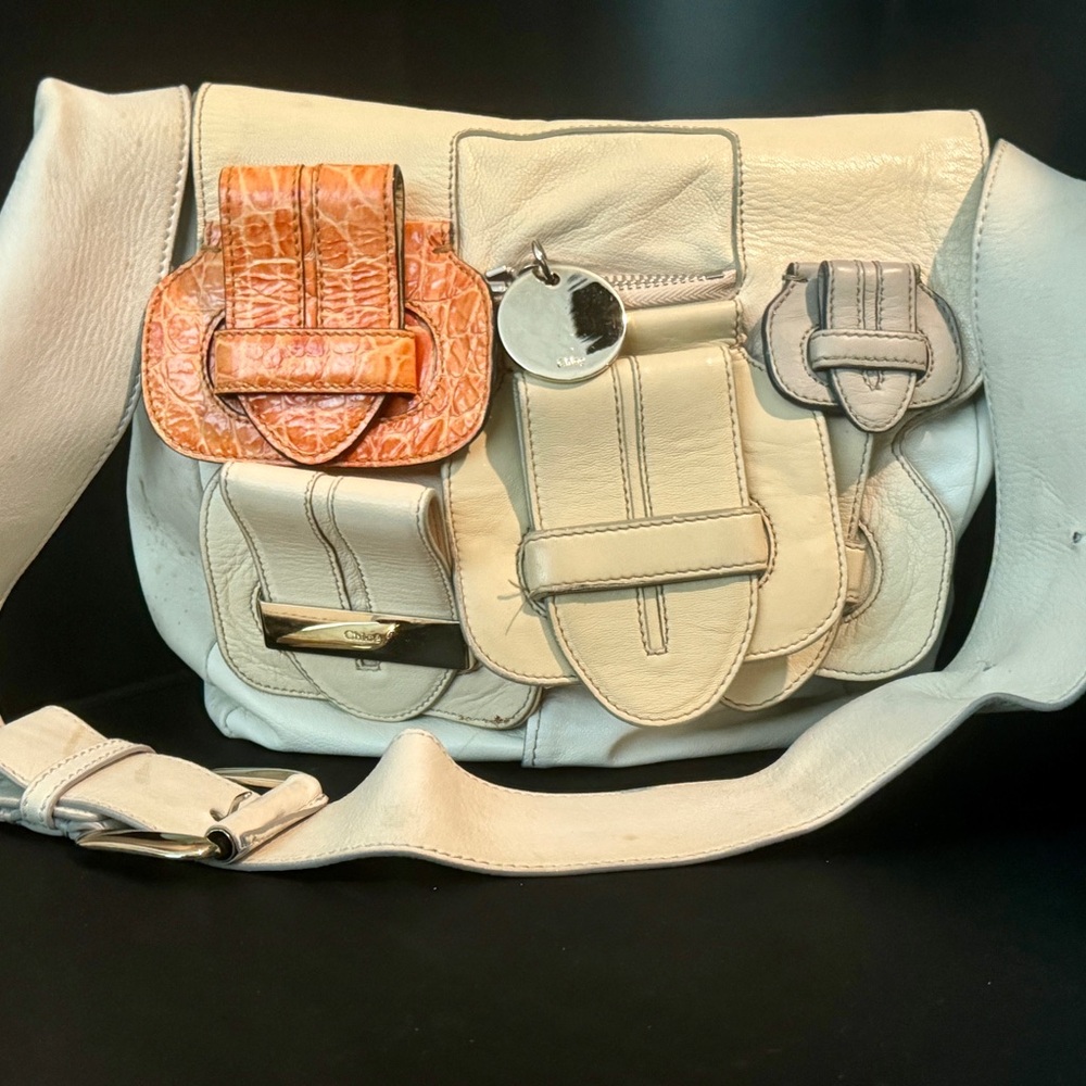 RARE Vintage CHLOE ivory leather shoulder bag Hard To Find pre-owned AUTHENTIC